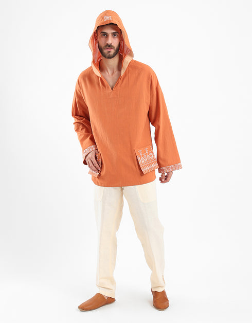 Cotton hoodie shirt with long sleeves